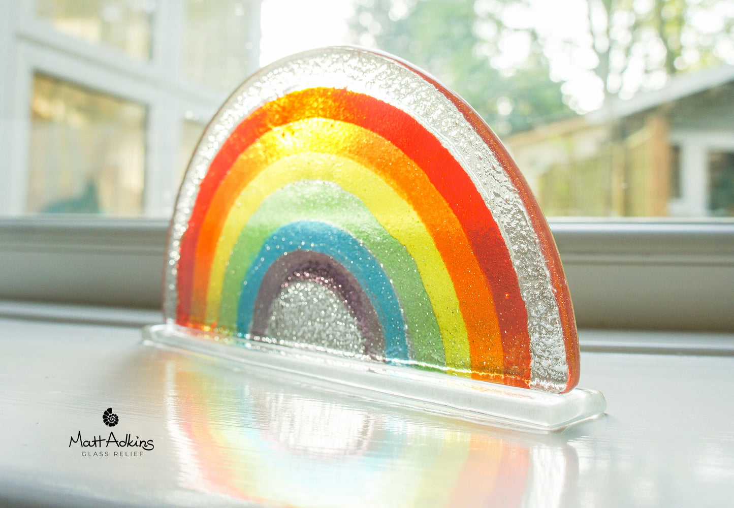 Rainbow Glass Suncatcher Personalised with engraving - Freestanding - 19x10cm (7 1/2x4")