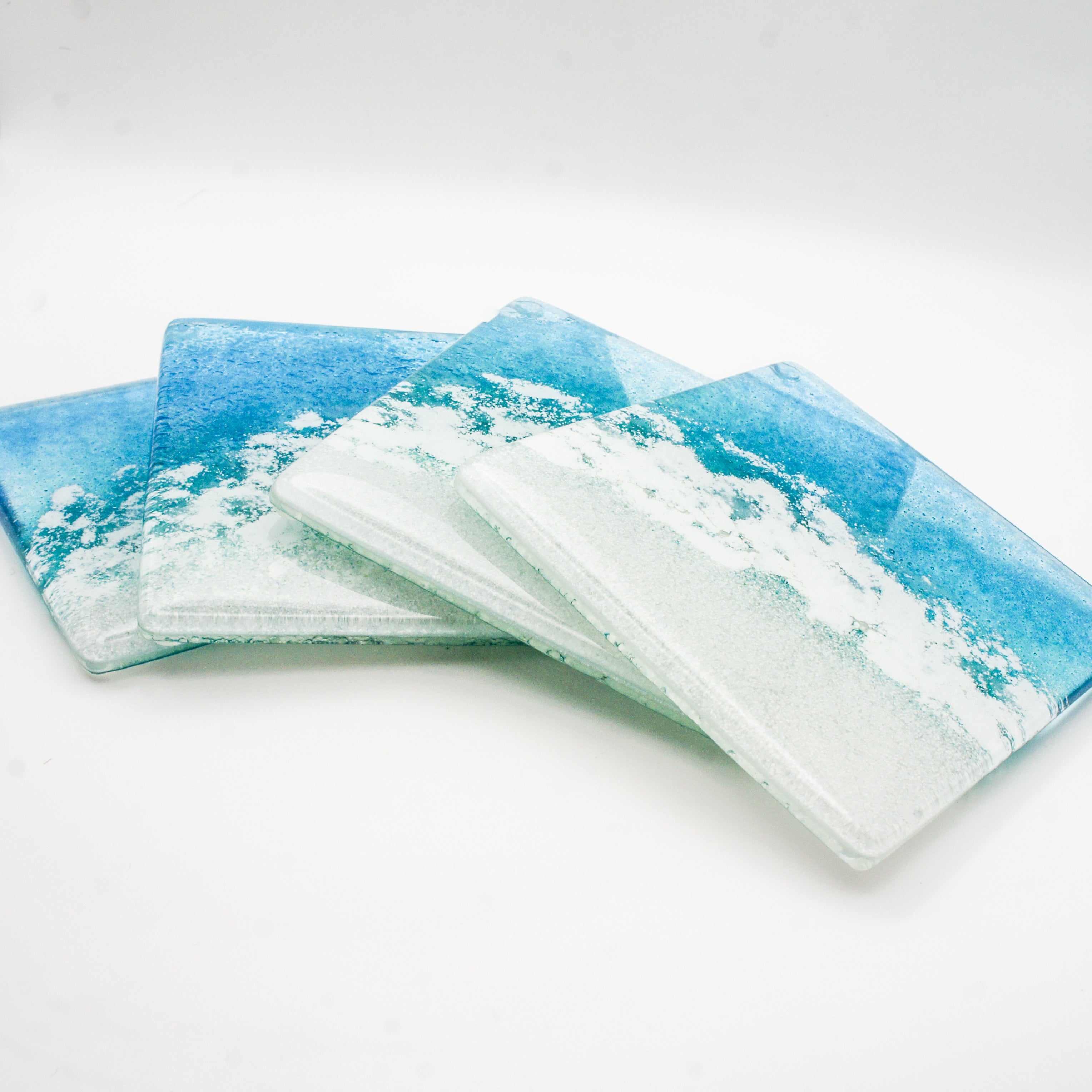 4 Paradise Turquoise Fused Glass Coasters Matt Adkins at Glass