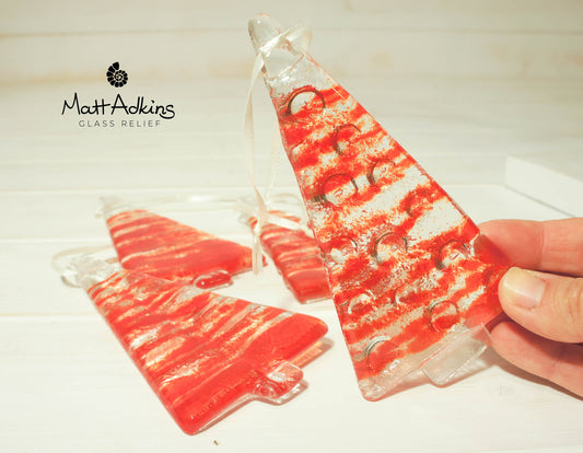 2 to 6 medium red trees, red Christmas Decoration 12cm / 3 3/4" high, hanging glass tree Christmas tree decoration