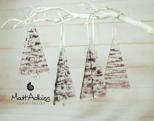 2 to 6 medium purple Christmas trees decorations, lilac Christmas hanging ornament 12cm / 3 3/4" tall-hanging glass tree Christmas tree