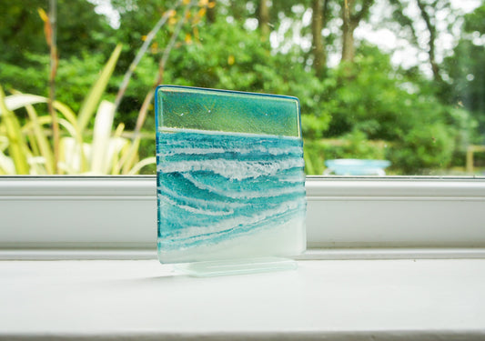 glass wave suncatcher, coastal glass art