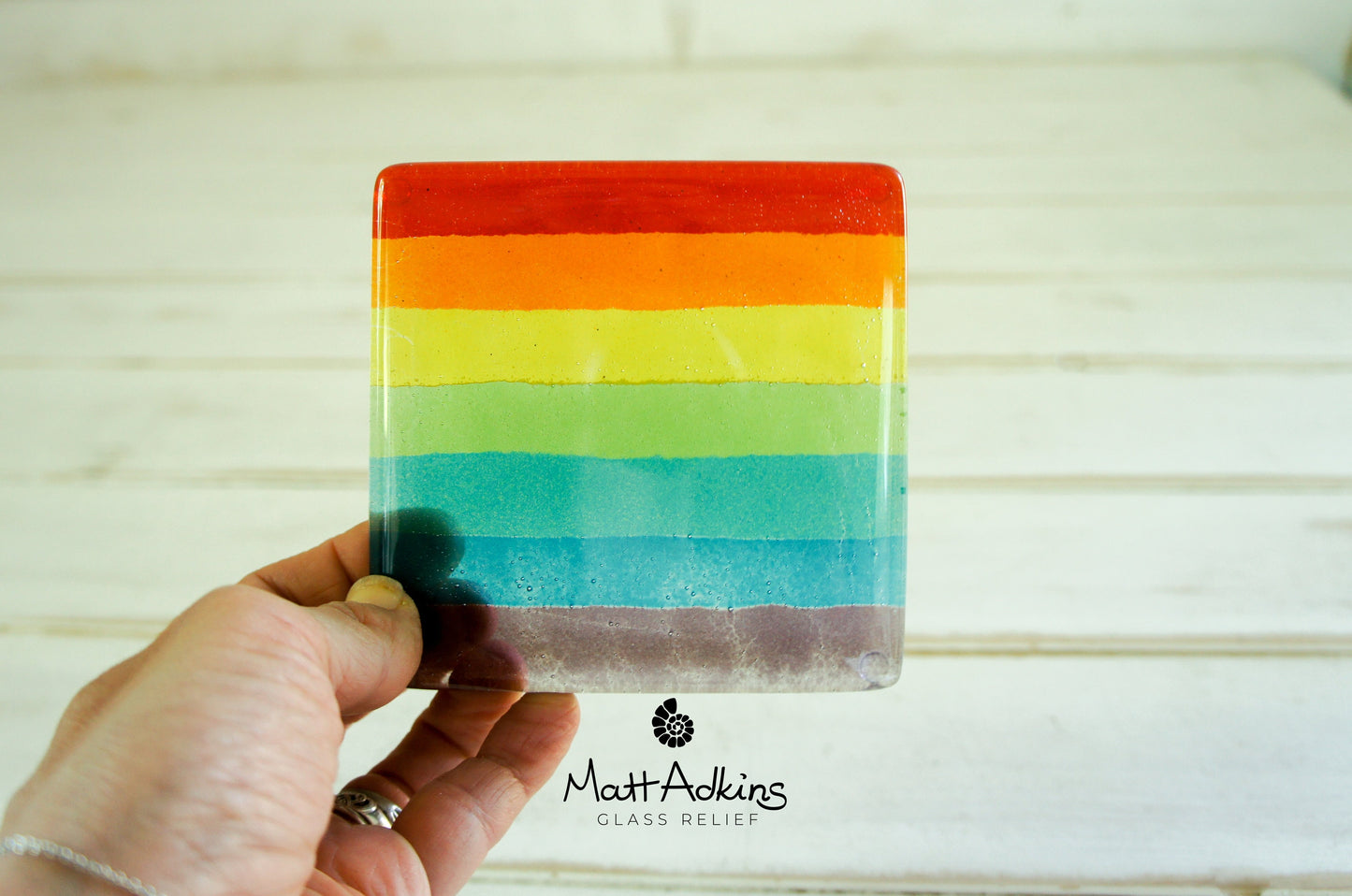 1 Fused Glass Rainbow Coaster, Colourful Fused Glass Coasters, unique handmade coasters gifts 10cm(4&quot;), rainbow lgbtq pride glass