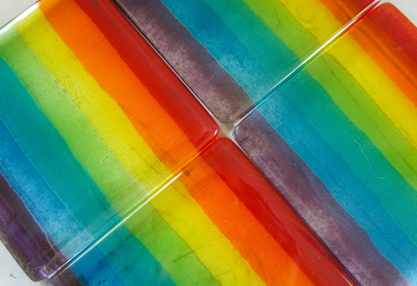 1 Fused Glass Rainbow Coaster, Colourful Fused Glass Coasters, unique handmade coasters gifts 10cm(4&quot;), rainbow lgbtq pride glass