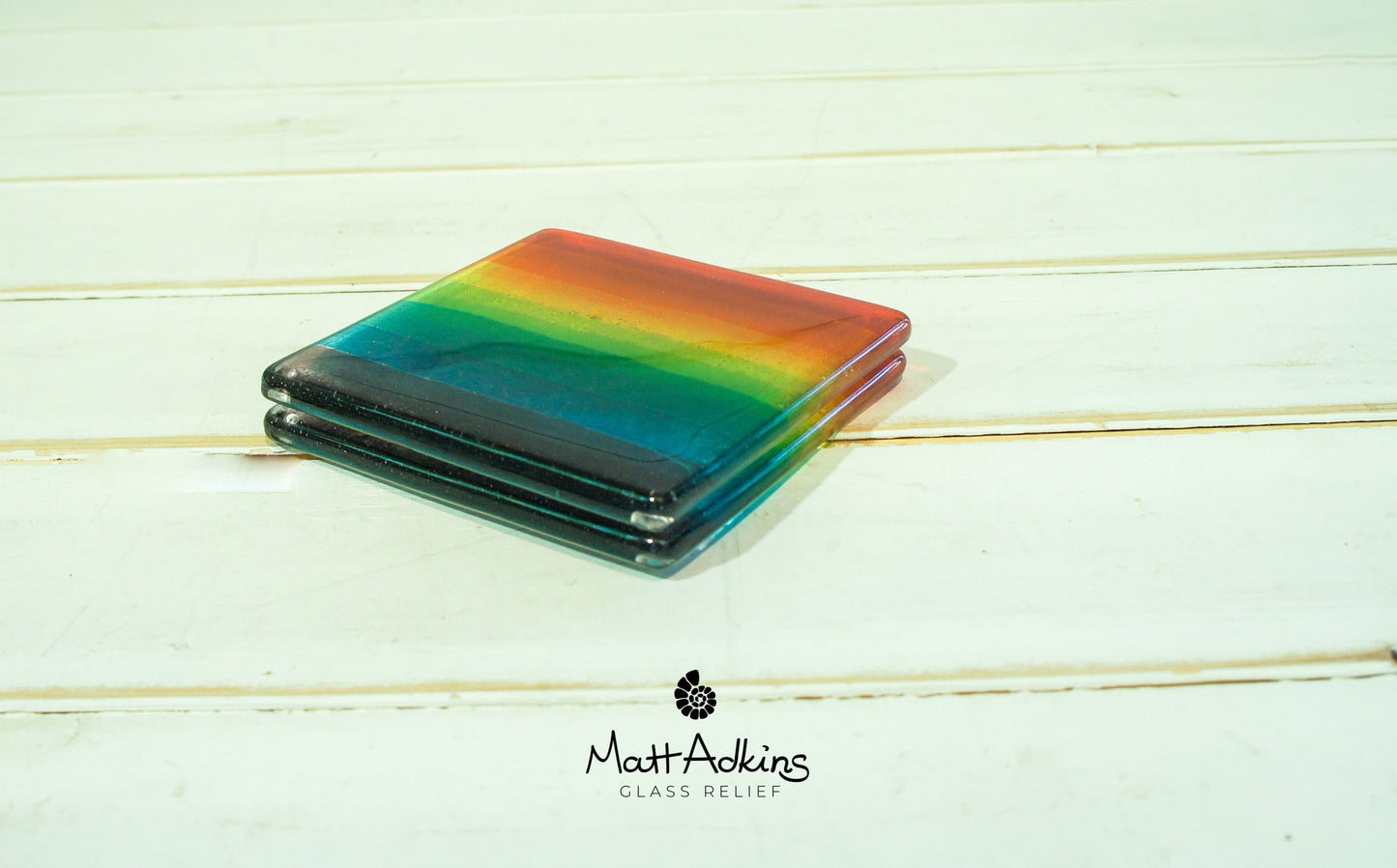 1 Fused Glass Rainbow Coaster, Colourful Fused Glass Coasters, unique handmade coasters gifts 10cm(4&quot;), rainbow lgbtq pride glass, set of 2