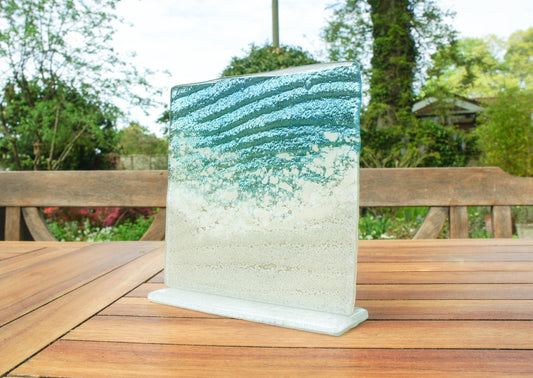 Paradise Glass Stand 15cm (6"), Sea Glass Art, Fused Glass Art, fused glass ocean, Ocean Sea Glass Suncatcher