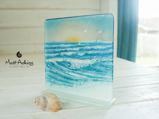 glass wave suncatcher, coastal glass art