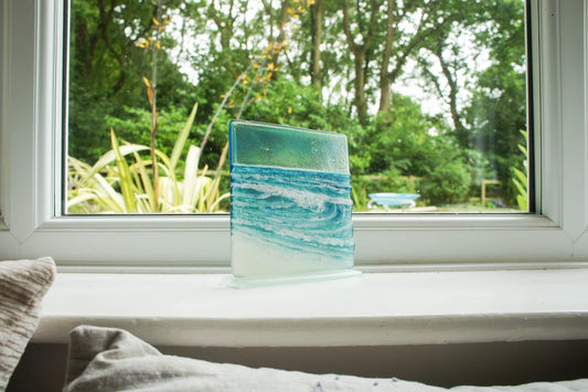 glass wave suncatcher, coastal glass art