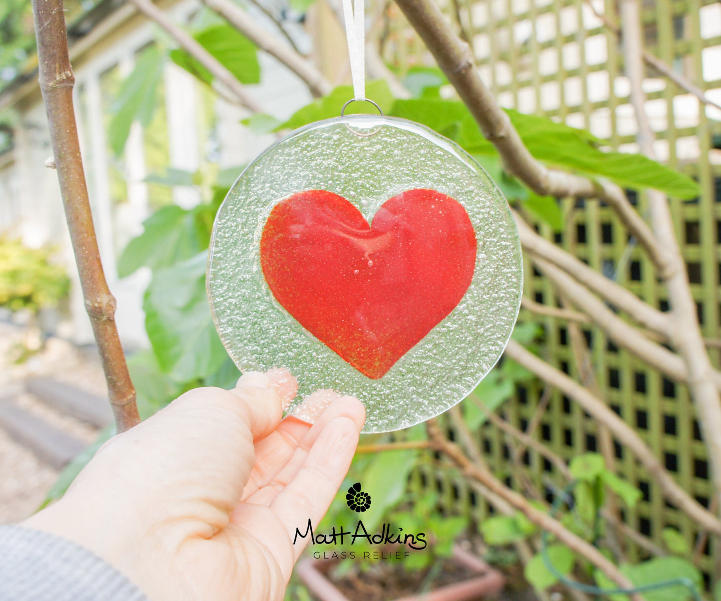 Red Heart Glass Suncatcher hanging ornament fused glass outdoor decor garden decoration gift for couple sea glass art teenage gifrl gift girlfriend gift nanny gift housewarming gift i love you