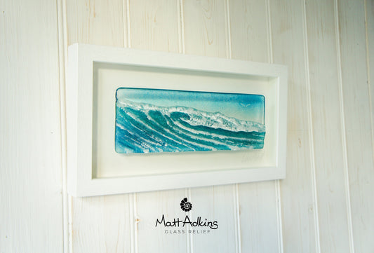 Wave Wall Art Framed, Just a Wave, Landscape Wave Fused Glass Framed Picture 34cmx18cm (13 3/8"x7"), Glass Ocean Wall Art, Crashing Wave