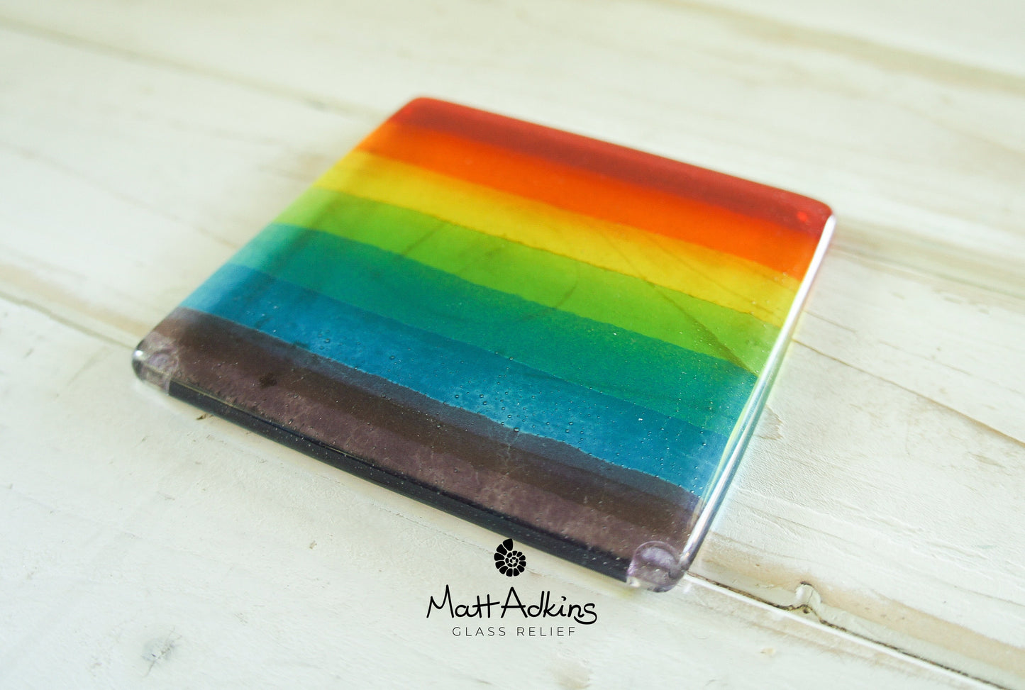 1 Fused Glass Rainbow Coaster, Colourful Fused Glass Coasters, unique handmade coasters gifts 10cm(4&quot;), rainbow lgbtq pride glass