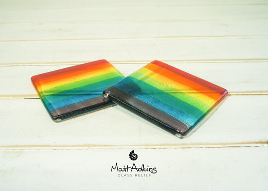 2 Rainbow Glass Coasters | Stripe Rainbow Hope Fused Glass Art Coasters | Set of 2 Handmade Fused Glass Coasters 10x10cm(4x4")| rainbow