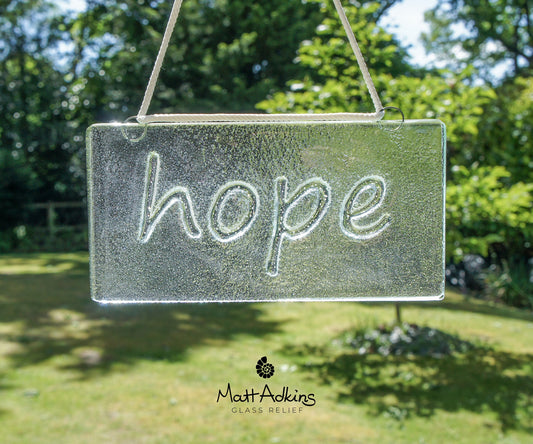 Hope Suncatcher 20x10cm(8x4")| Hope Sign Fused Glass Clear Hanging Suncatcher | hope word sign | Handmade Window Decoration Art