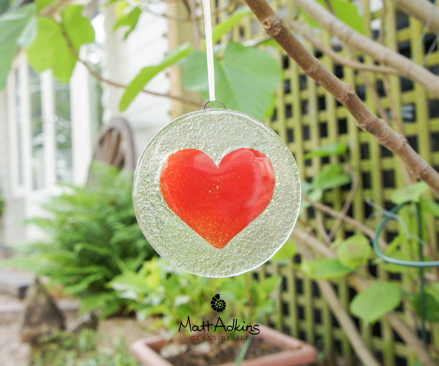 Red Heart Glass Suncatcher hanging ornament fused glass outdoor decor garden decoration gift for couple sea glass art teenage gifrl gift girlfriend gift nanny gift housewarming gift i love you