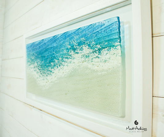 Large Paradise Frame 60x30cm(12x23 1/2"), Large Landscape Beach Fused Glass Wall Art, Coastal Sea Glass Wall Sculpture, Panoramic glass art