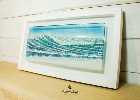 Landscape Wave Frame 45cmx25cm(18x10") D4, Panoramic Glass Wave Framed Picture, Fused Glass Wall Art Scuplture, Coastal Sea Wave Art