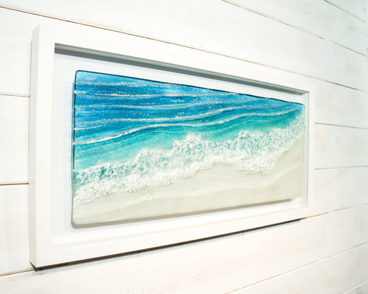 Large Wave Frame, Toe Tickling Tide, Panoramic Glass Wave Wall Art 60x30cm (12x23 1/2"), landscape trendy wall art, 3D wall art, gift art