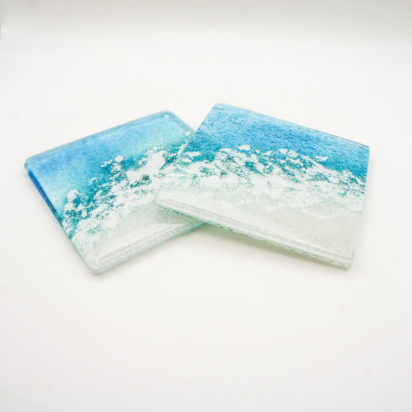 1 Paradise Fused Glass Coaster, 1 Coaster 10cmx10cm(4"), beach sea glass coaster, handmade single coaster, gifts, house warming gift