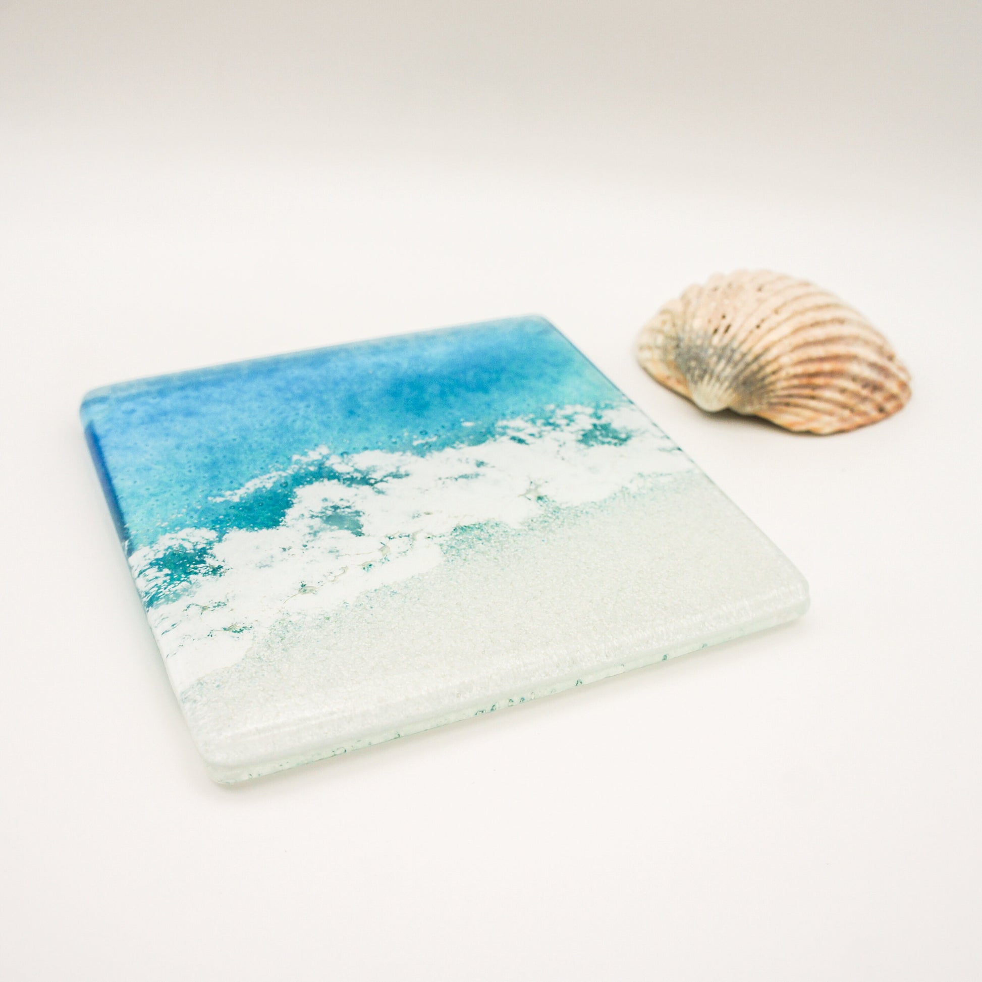 1 Paradise Fused Glass Coaster, 1 Coaster 10cmx10cm(4"), beach sea glass coaster, handmade single coaster, gifts, house warming gift