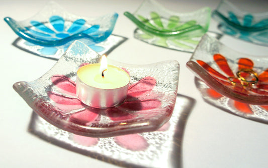 flower daisy ring glass dish, dish, heart trinket, jewelry dish, daisy, candle holder