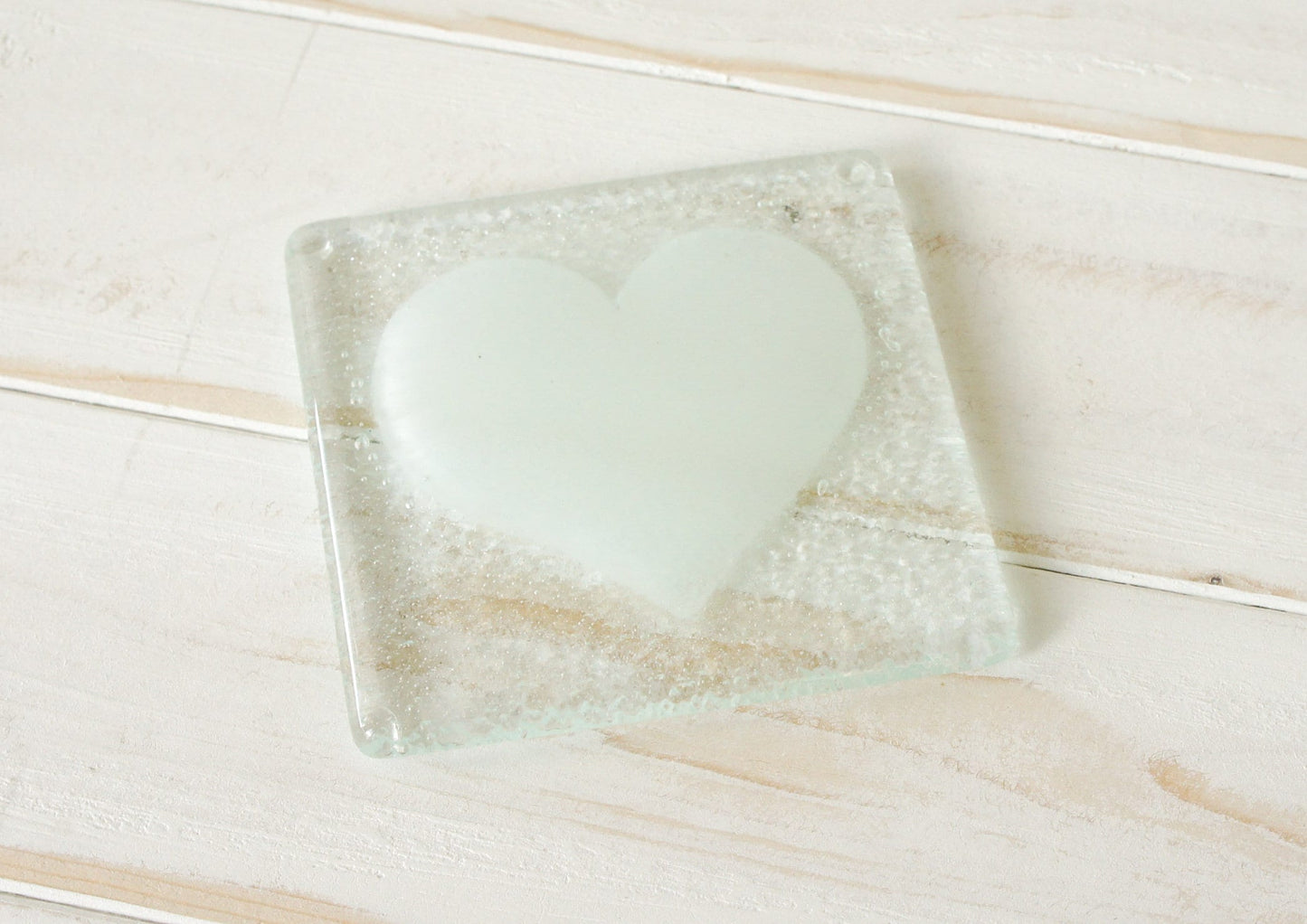 1 Heart Coaster, 1 fused glass heart coaster, single coaster with flower 10x10cm(4x4"), love coaster unique gift with organza bag