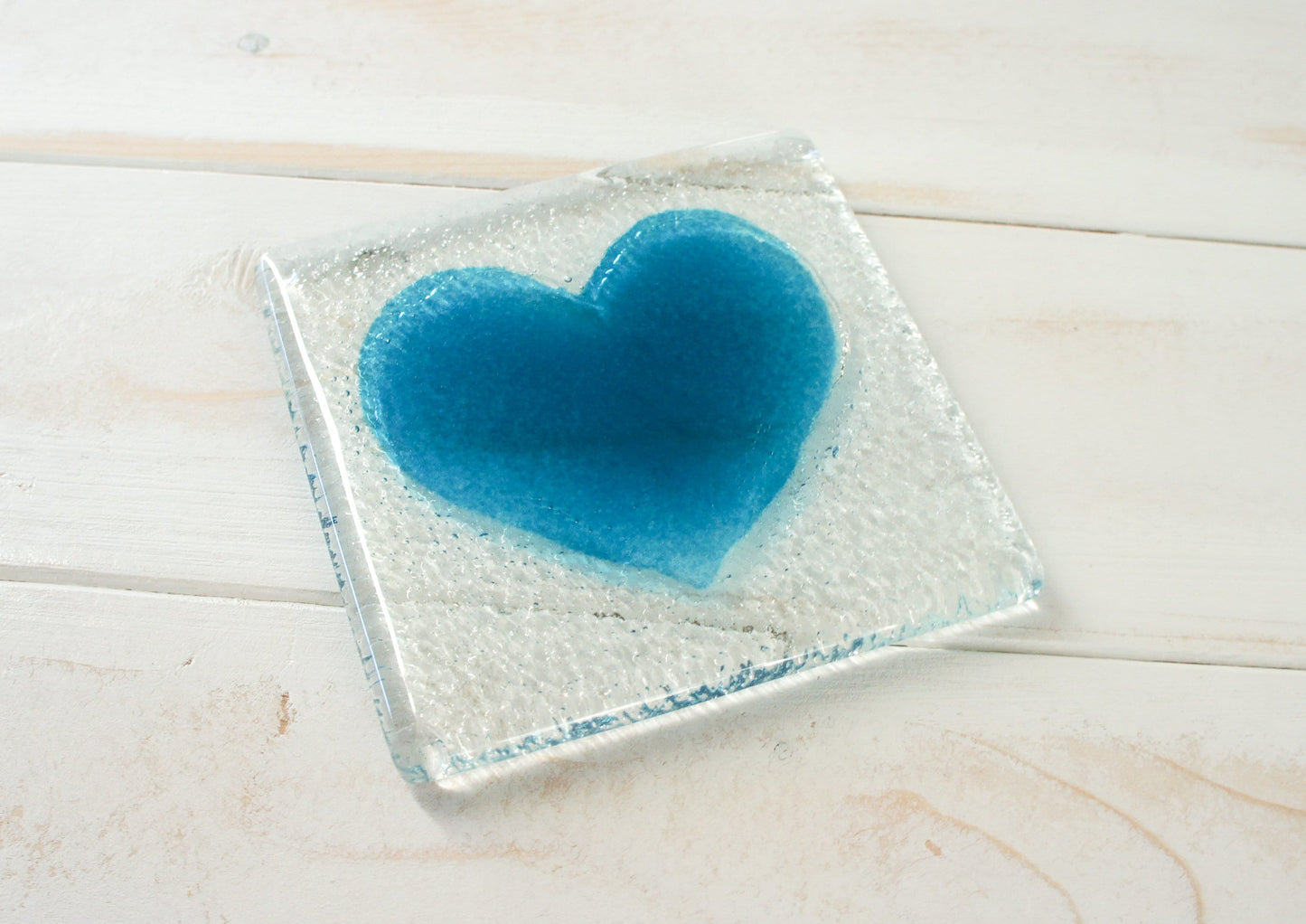 1 Heart Coaster, 1 fused glass heart coaster, single coaster with flower 10x10cm(4x4"), love coaster unique gift with organza bag