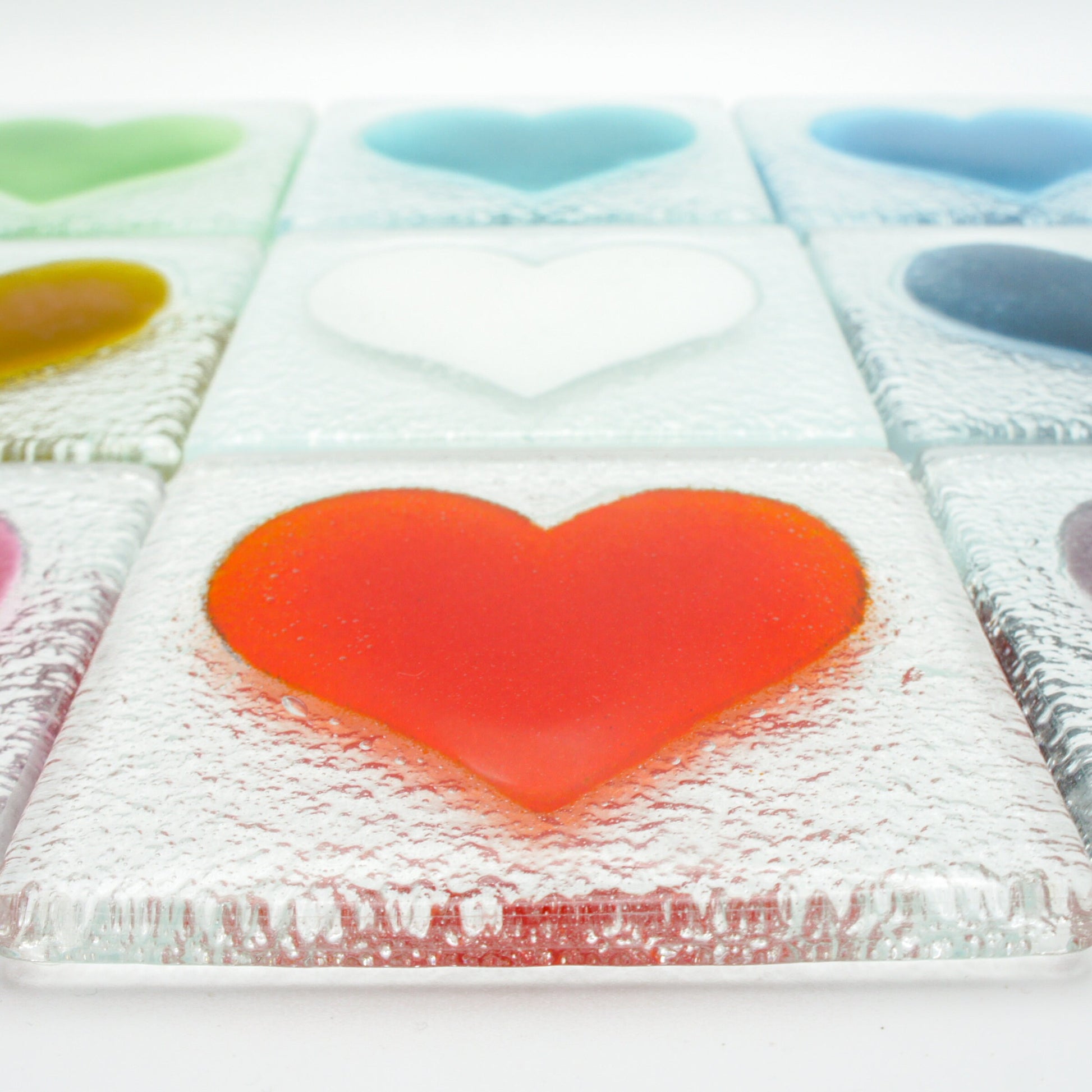 4 Heart Handmade Fused Glass Coasters 10x10cm(4x4"), Choose your colours, fused glass heart coasters