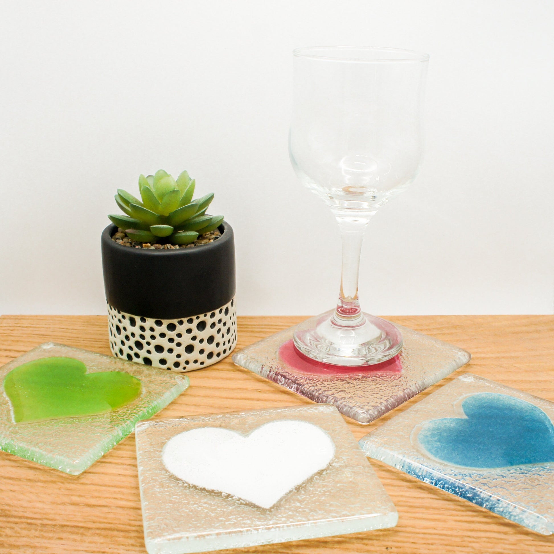 set of 6 Heart Coasters, Set of 6 Choose the colours, heart fused glass coasters, heart coasters, heart tableware, matt adkins