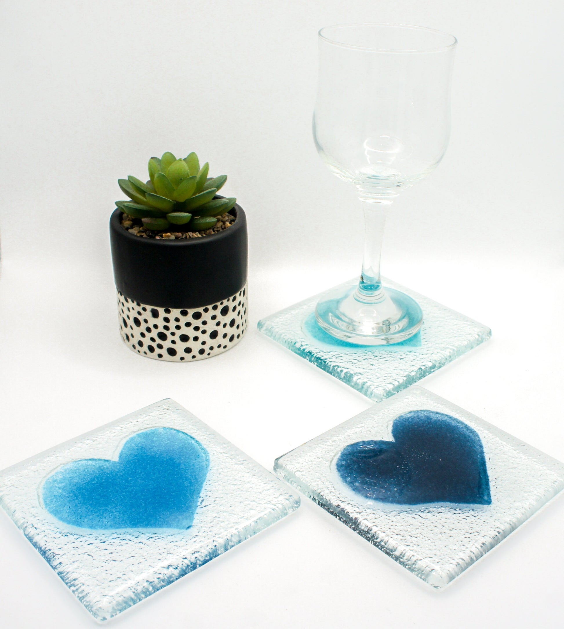 set of 6 Heart Coasters, Set of 6 Choose the colours, heart fused glass coasters, heart coasters, heart tableware, matt adkins