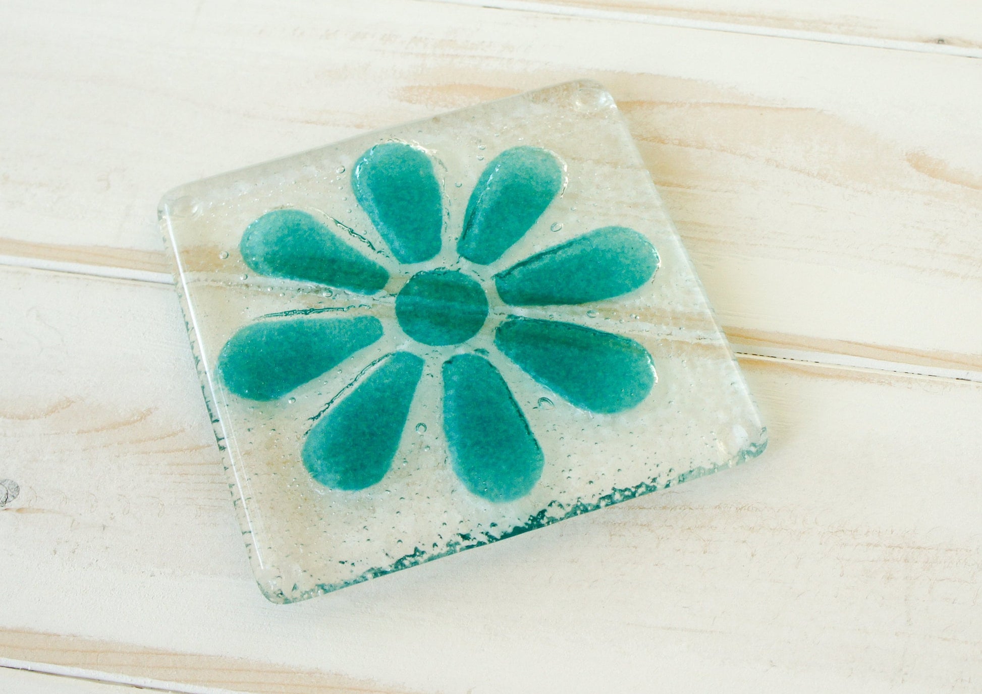1 flower Coaster, 1 fused glass daisy coaster, single coaster with flower 10x10cm(4x4"), gift with organza bag, tile coaster