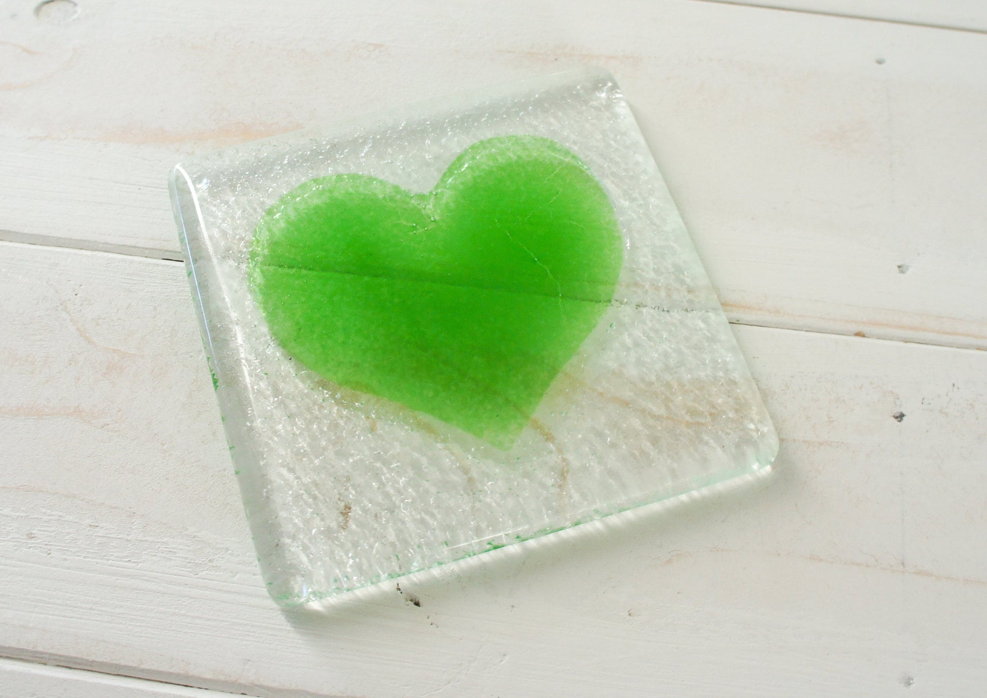 1 Heart Coaster, 1 fused glass heart coaster, single coaster with flower 10x10cm(4x4"), love coaster unique gift with organza bag