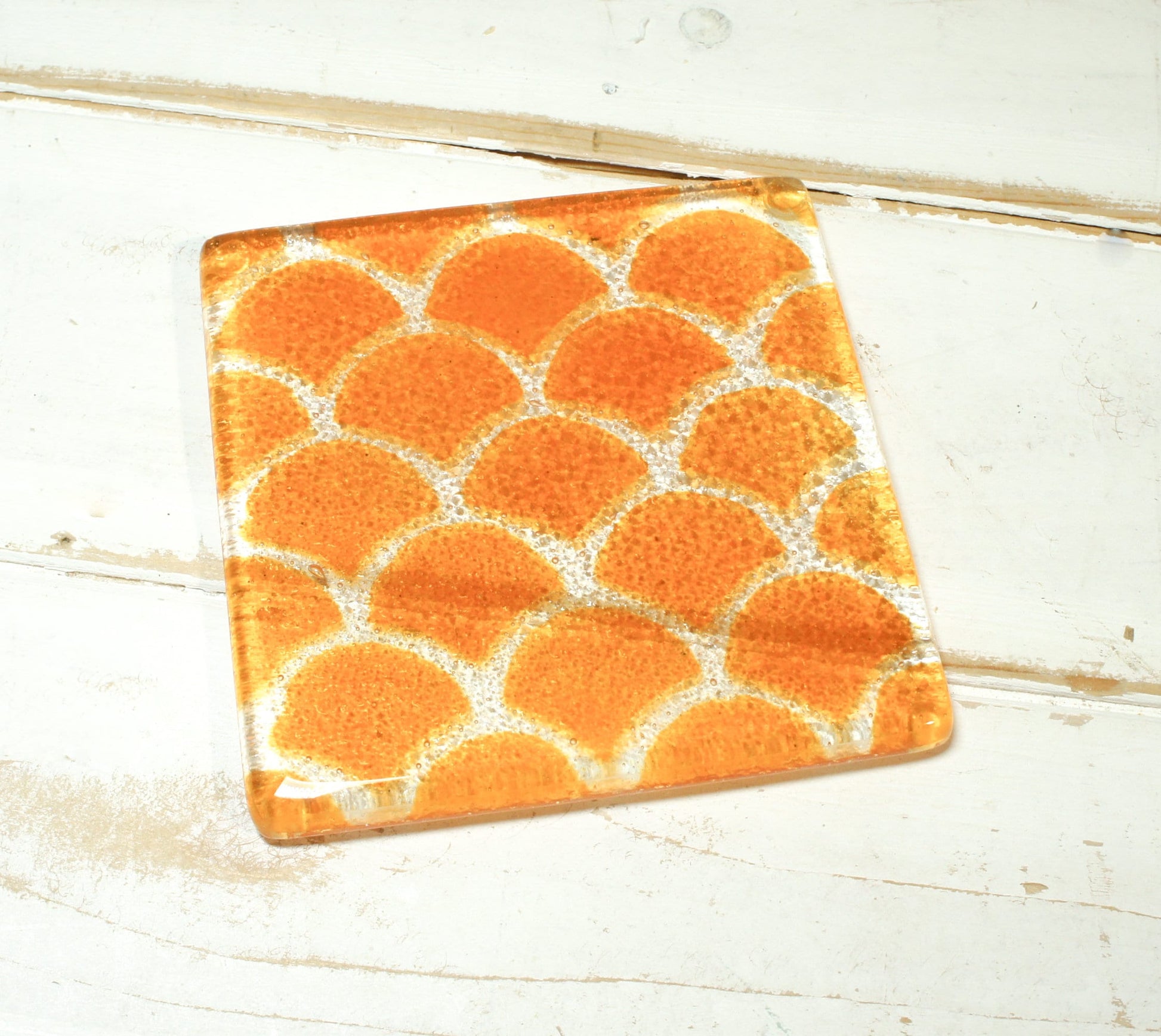 1 fishscale Coaster, 1 fused glass fihscale coaster, single coaster with japanese pattern 10x10cm(4x4"), gift with organza bag, tile coaster