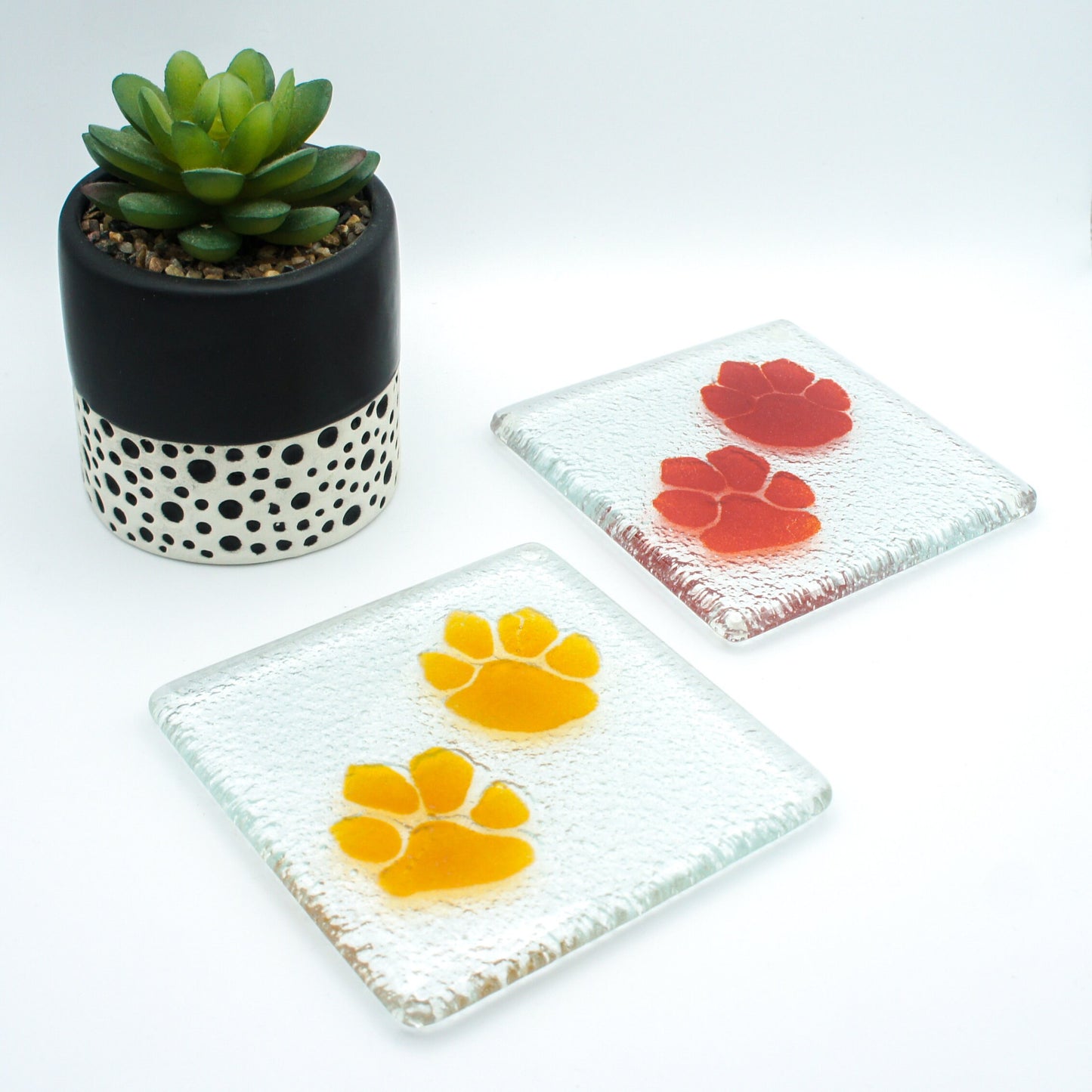 6 Paw Coasters, Choose colours, fused glass coasters, paw print coasters, paw fused glass coasters