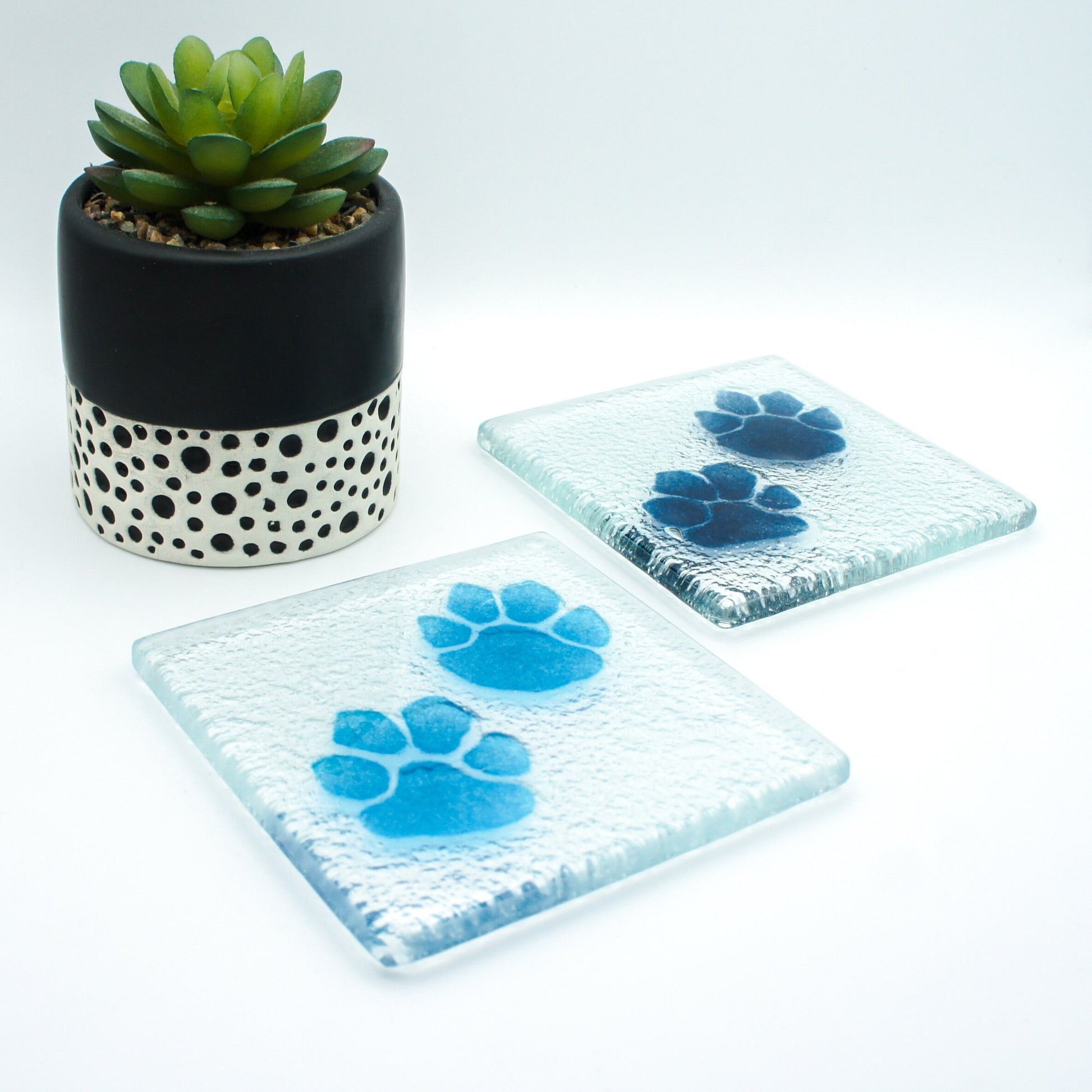 6 Paw Coasters, Choose colours, fused glass coasters, paw print coasters, paw fused glass coasters