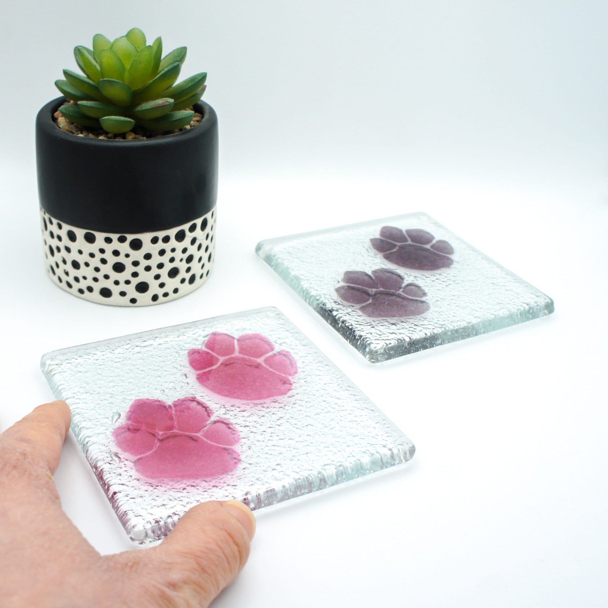 6 Paw Coasters, Choose colours, fused glass coasters, paw print coasters, paw fused glass coasters