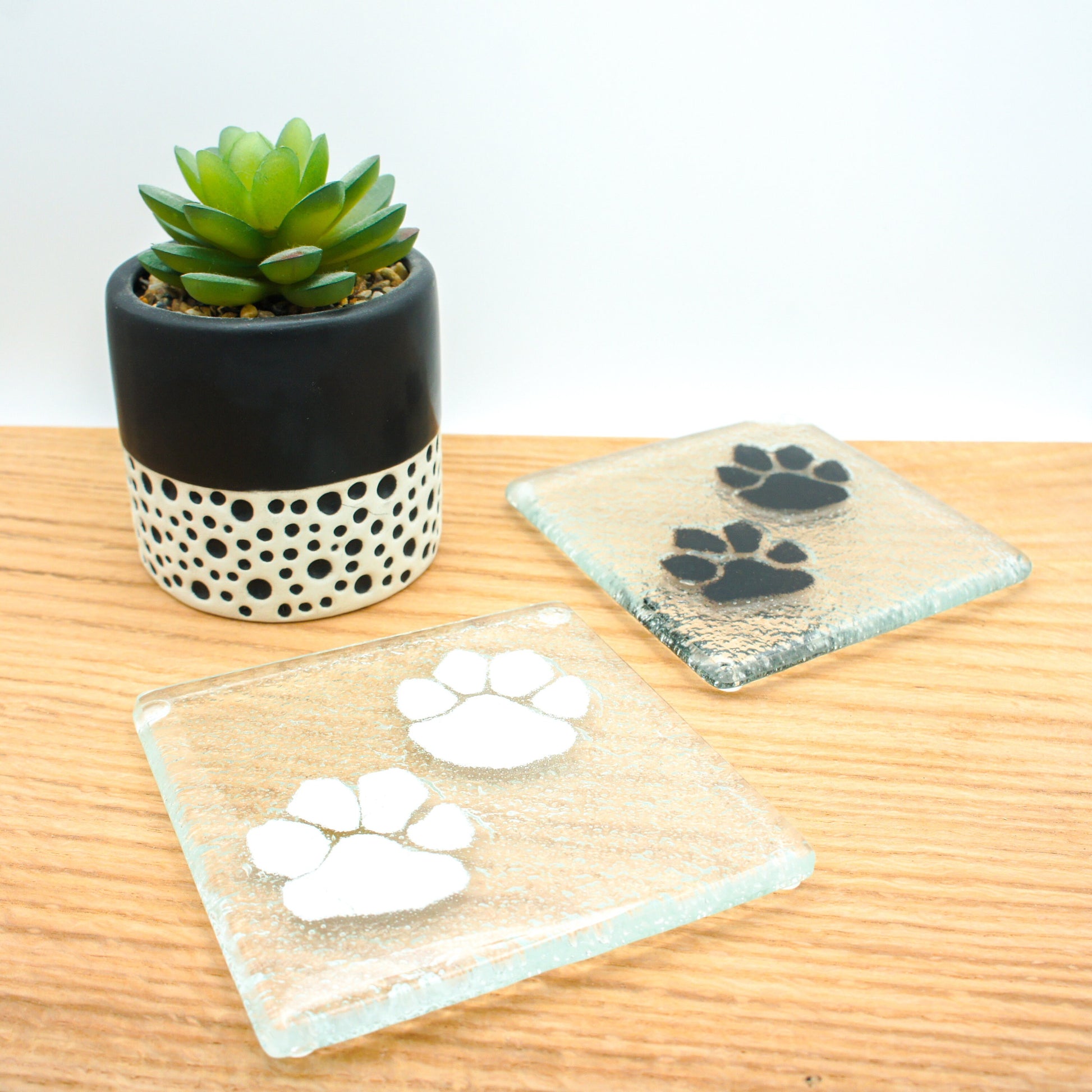 6 Paw Coasters, Choose colours, fused glass coasters, paw print coasters, paw fused glass coasters