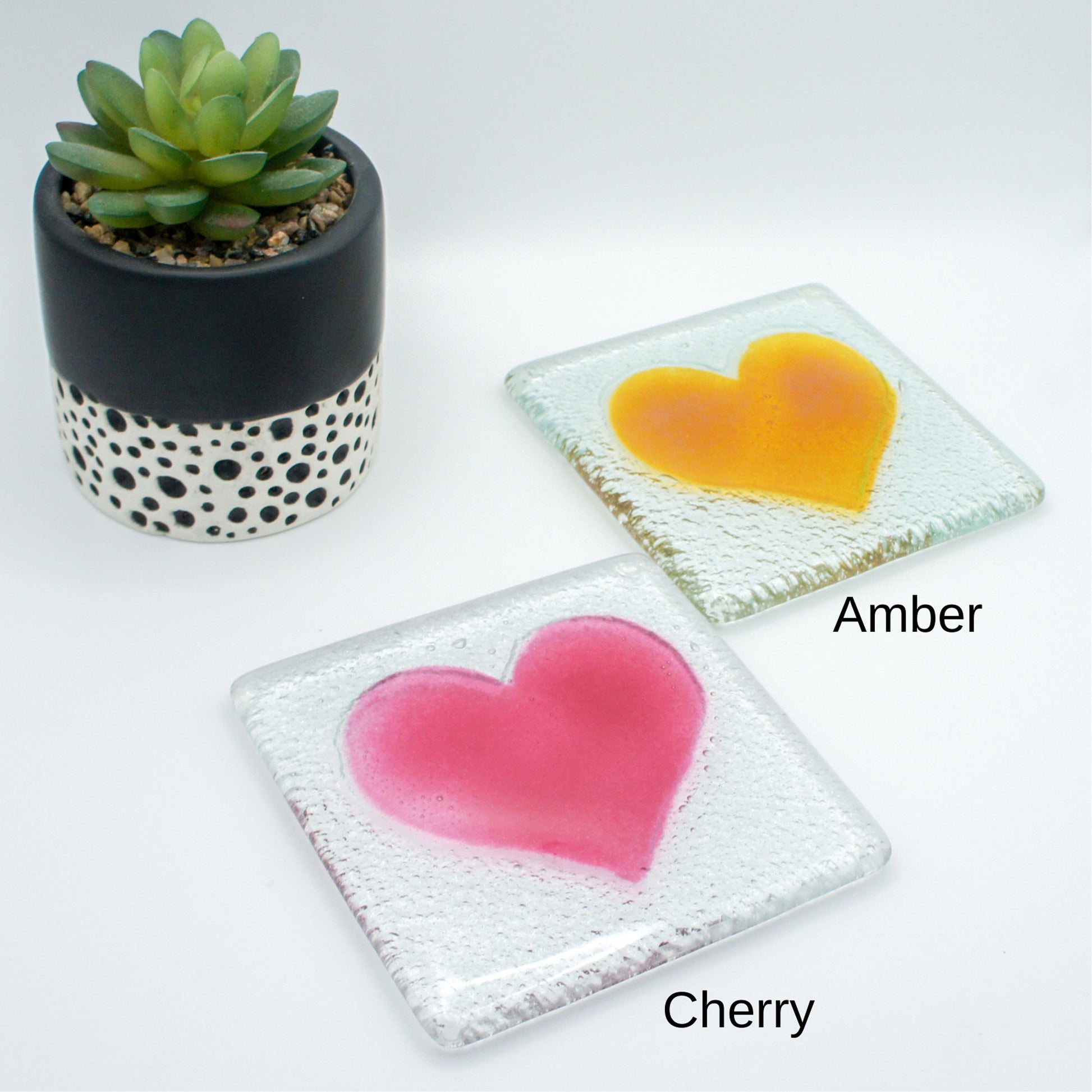 set of 6 Heart Coasters, Set of 6 Choose the colours, heart fused glass coasters, heart coasters, heart tableware, matt adkins