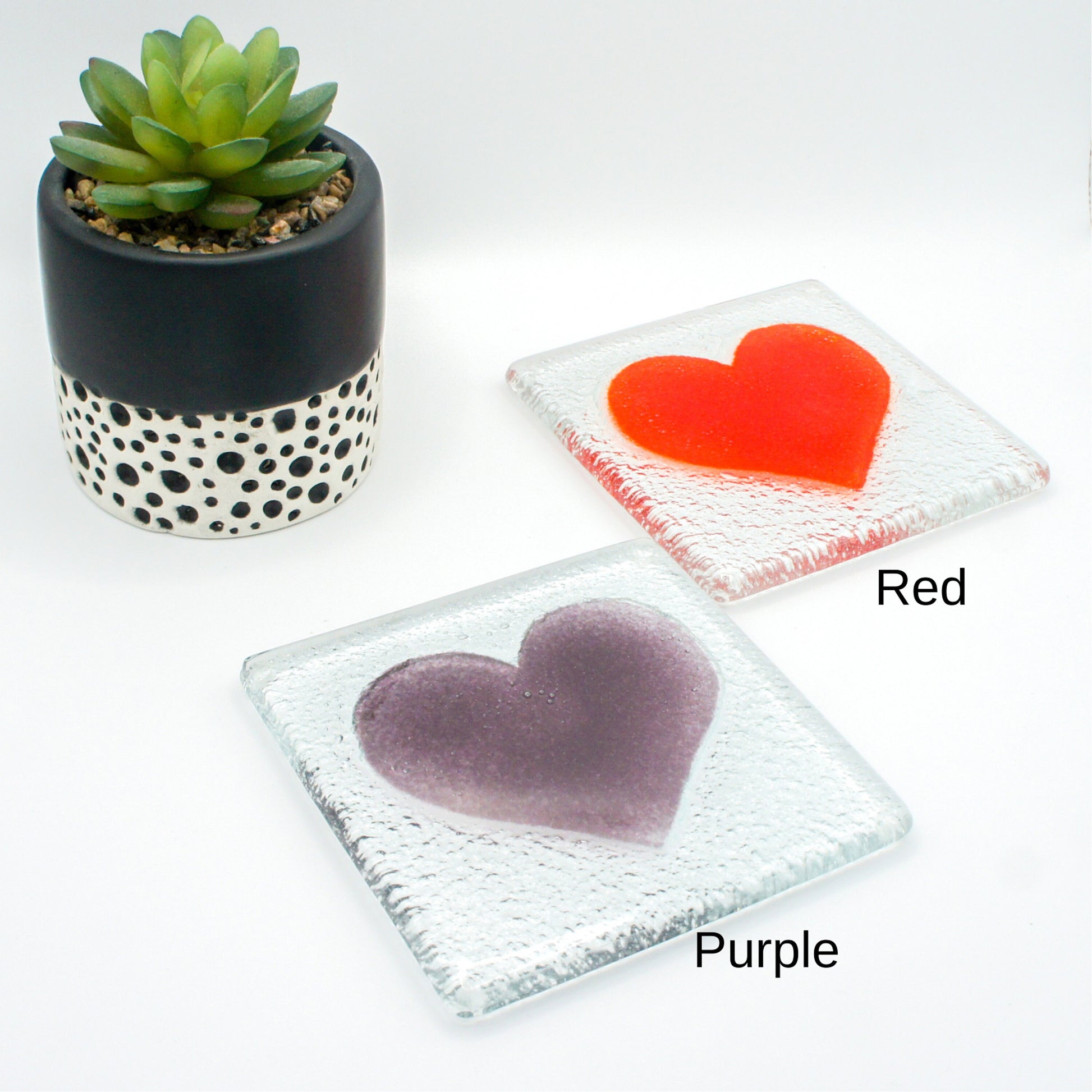 set of 6 Heart Coasters, Set of 6 Choose the colours, heart fused glass coasters, heart coasters, heart tableware, matt adkins