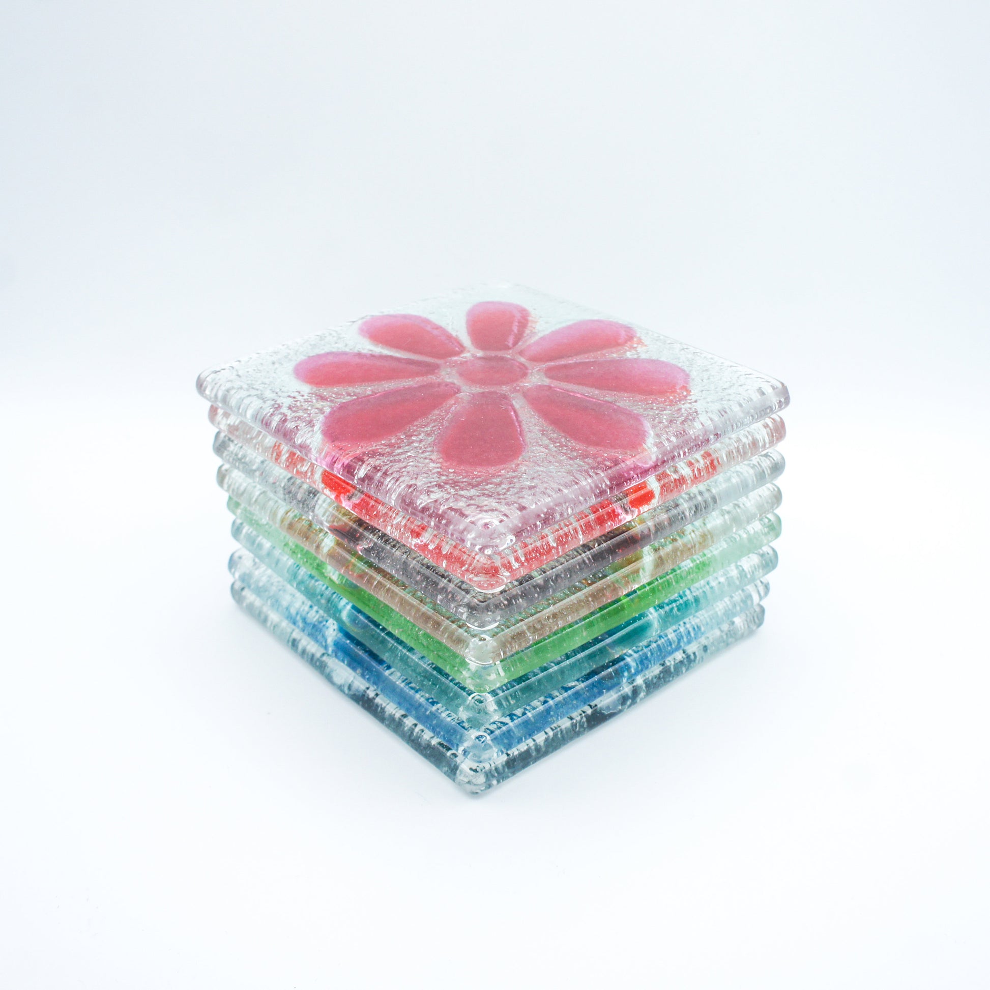 4 Daisy Coasters 10x10cm(4x4"), Choose colours, fused glass flower coasters, sea glass daisy coasters, matt adkins
