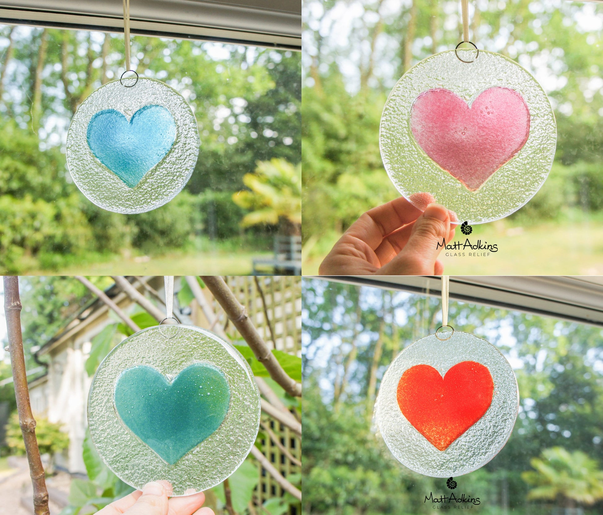 Red Heart Glass Suncatcher 12cm(5"), hanging ornament, fused glass, outdoor decor, garden decoration, gift for couple, sea glass art