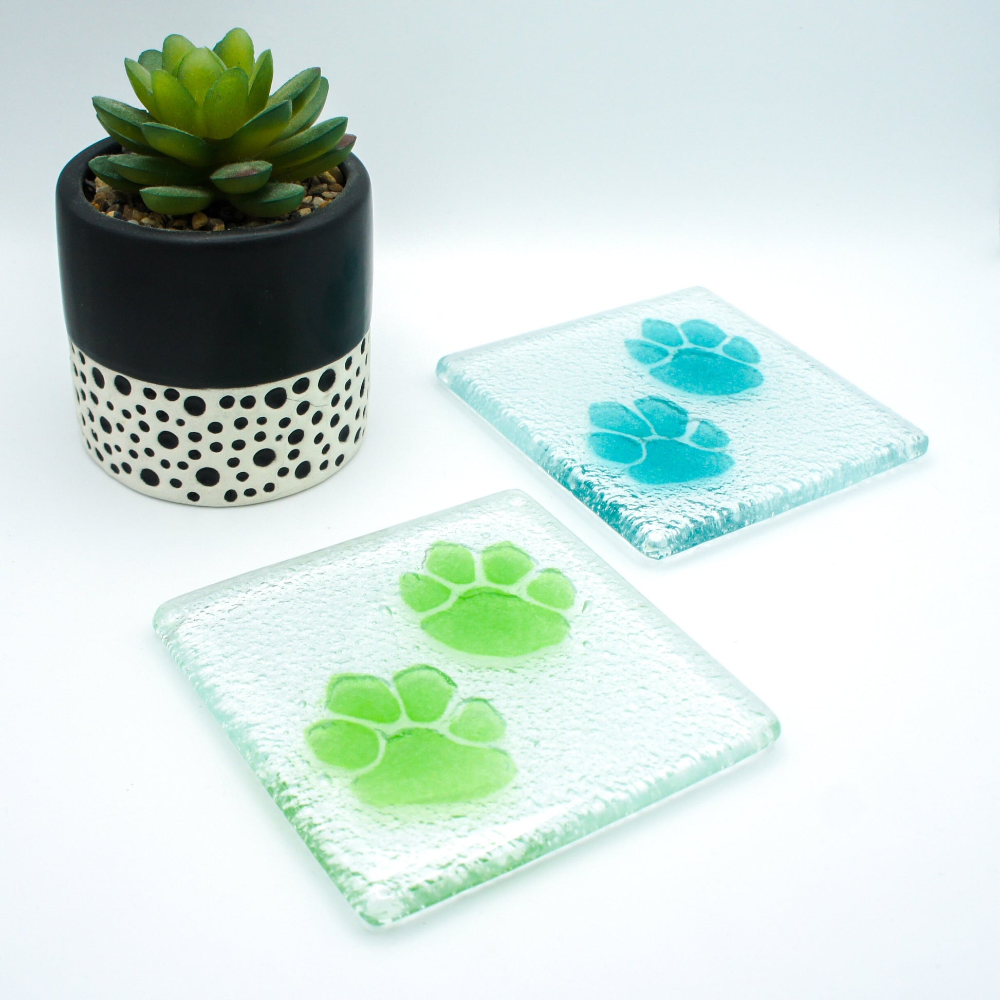 6 Paw Coasters, Choose colours, fused glass coasters, paw print coasters, paw fused glass coasters