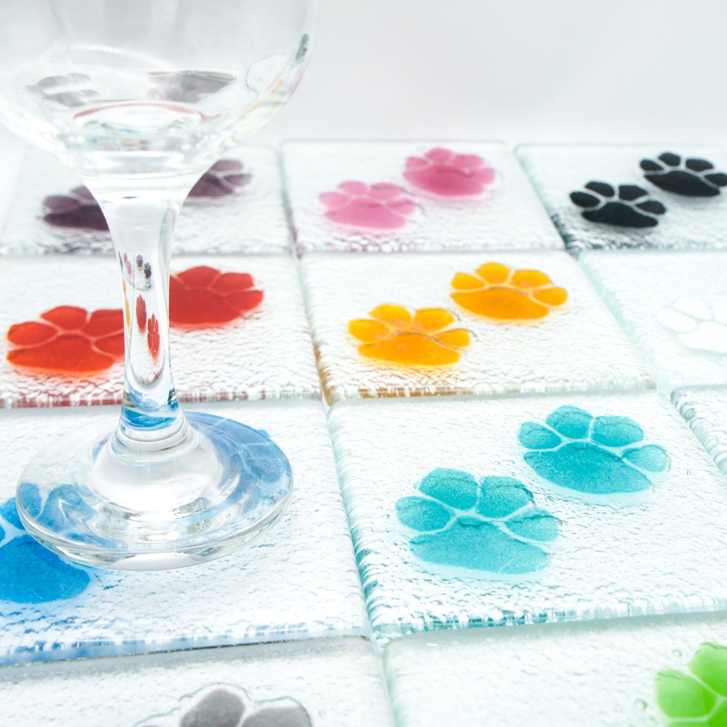 6 Paw Coasters, Choose colours, fused glass coasters, paw print coasters, paw fused glass coasters