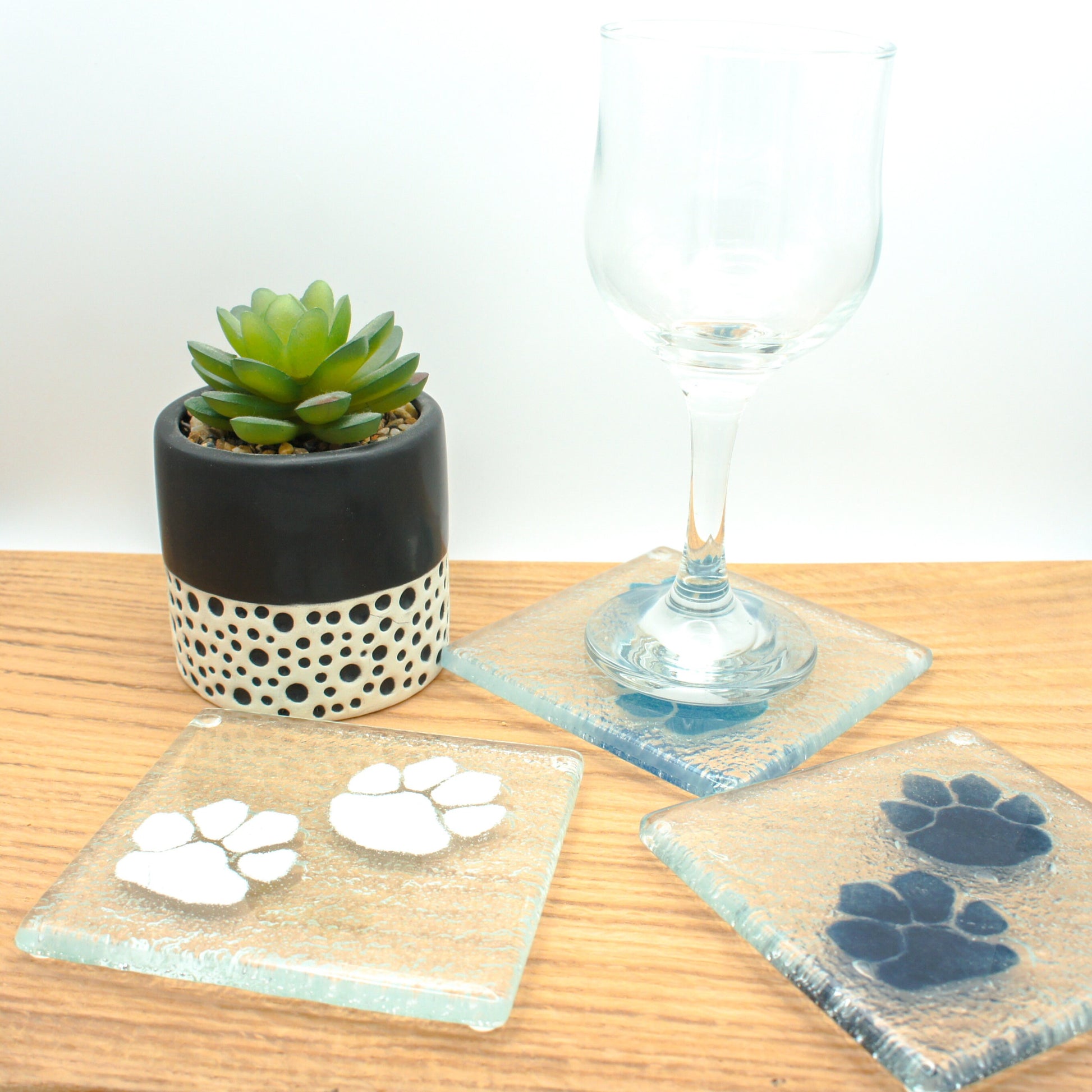 6 Paw Coasters, Choose colours, fused glass coasters, paw print coasters, paw fused glass coasters