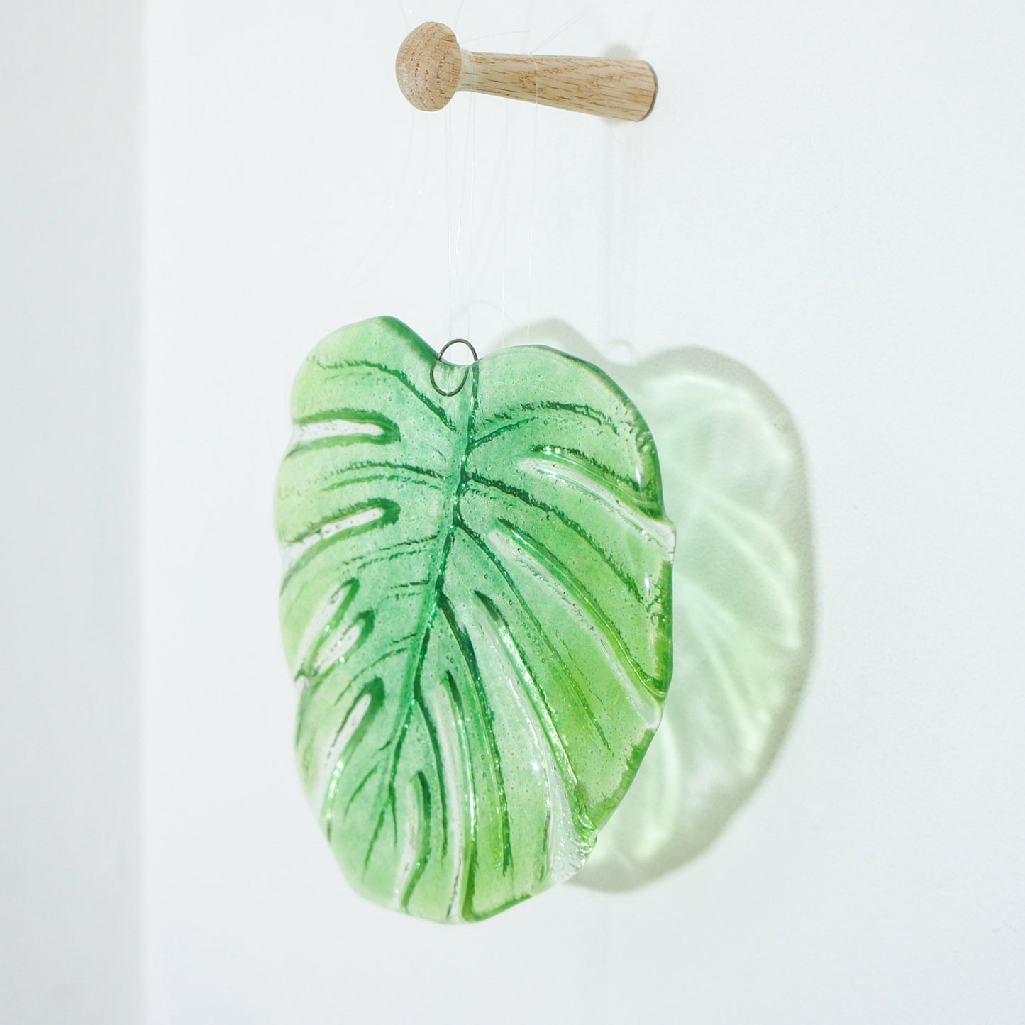 hanging ornament variegated monstera garden decor outdoor decor yard art glass Monstera Leaf Glass Sun catcher fused glass first home gift couples gift sea glass art green suncatcher botanical leaf print