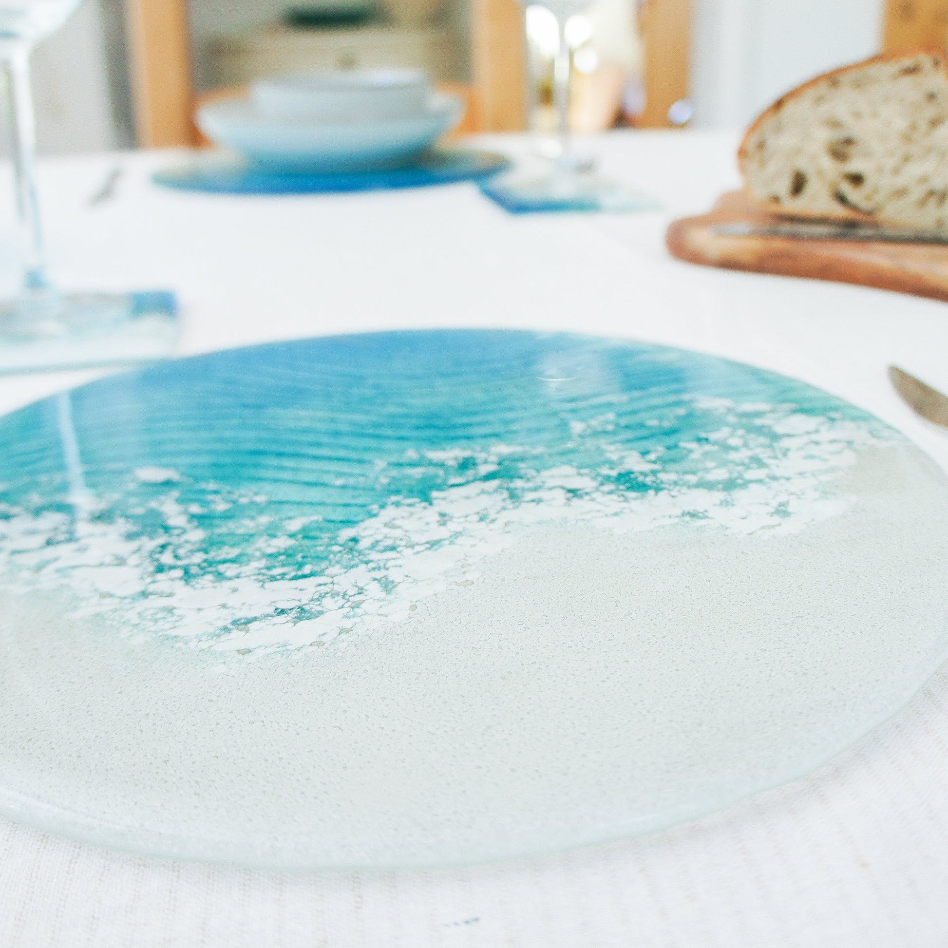 Coasters Set handmade dinner set dinner service wedding gift fused glass placemat coaster set hosting decor housewarming gift first home gift table protector coastal dinnerware turquoise placemats glass tablemats