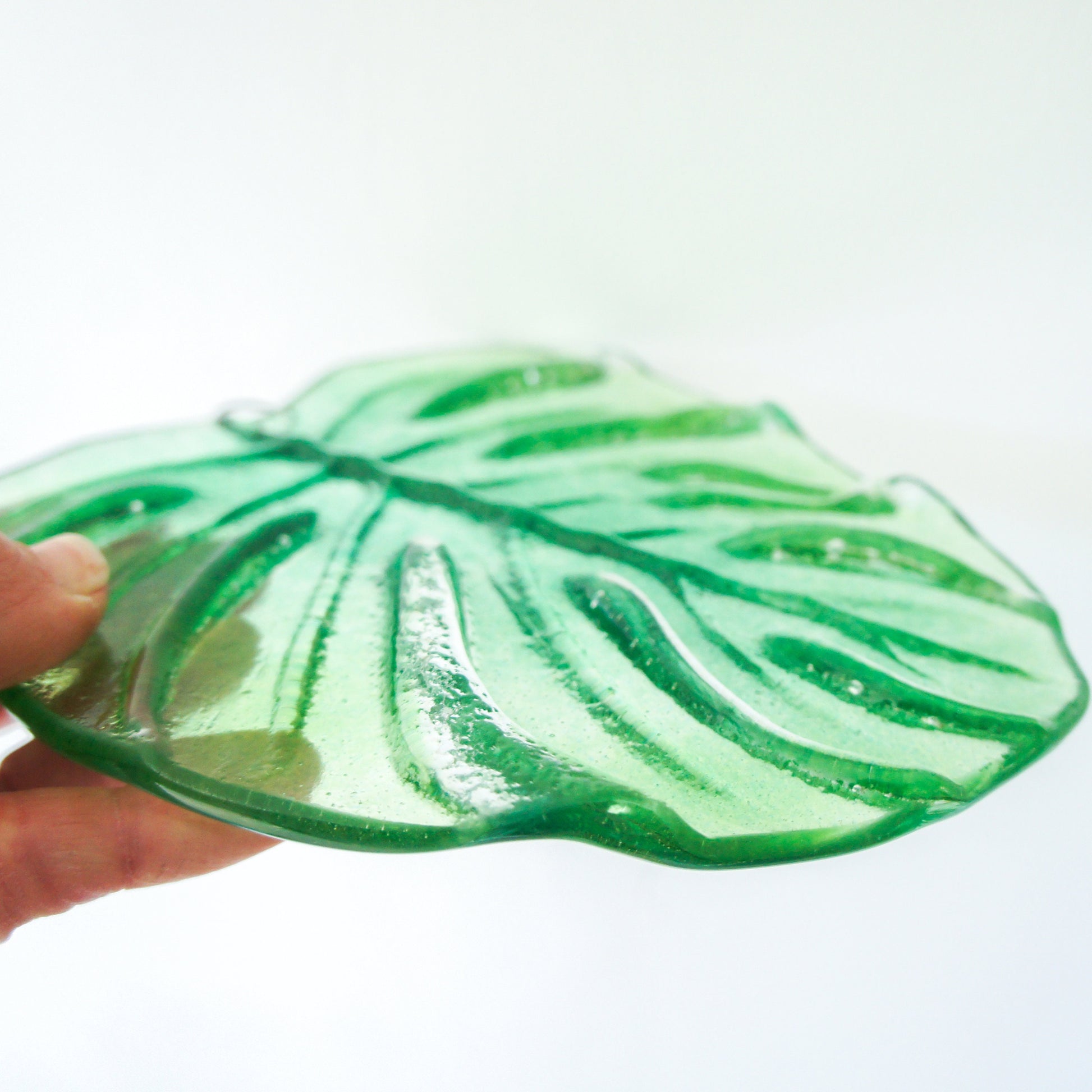 hanging ornament variegated monstera garden decor outdoor decor yard art glass Monstera Leaf Glass Sun catcher fused glass first home gift couples gift sea glass art green suncatcher botanical leaf print