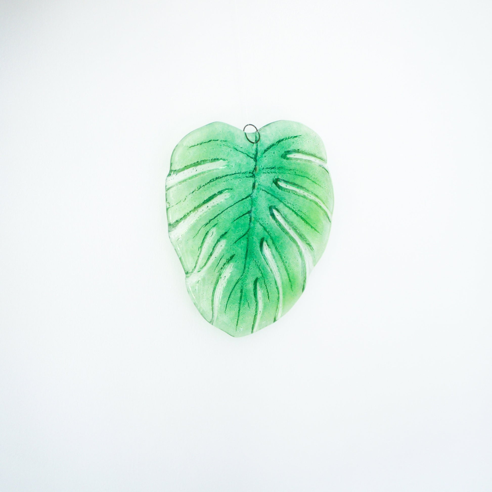 hanging ornament variegated monstera garden decor outdoor decor yard art glass Monstera Leaf Glass Sun catcher fused glass first home gift couples gift sea glass art green suncatcher botanical leaf print