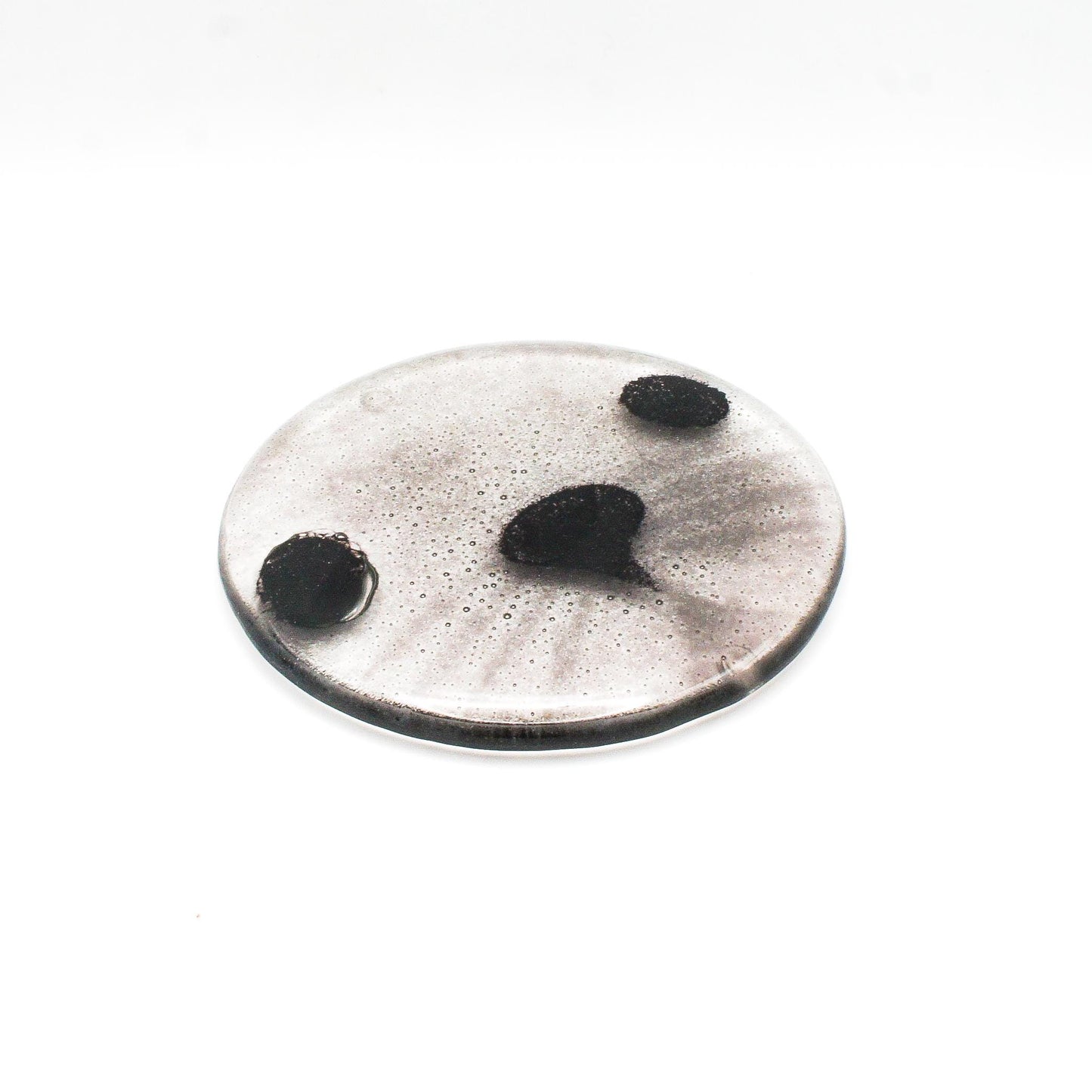 2 Seal Fused Glass Coasters 11cm(4 1/3"), seal face round coaster black & grey, sea glass art, single coaster, unique gift, mental health