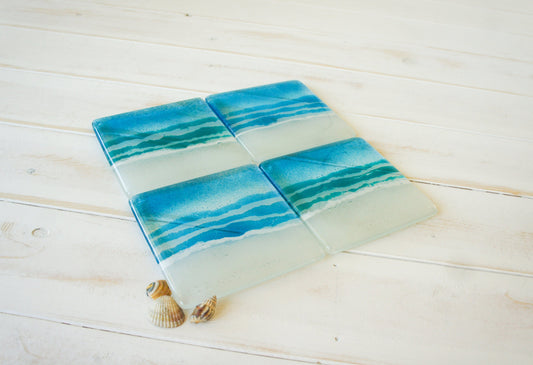 4 Blue or Turquoise Beach Coasters