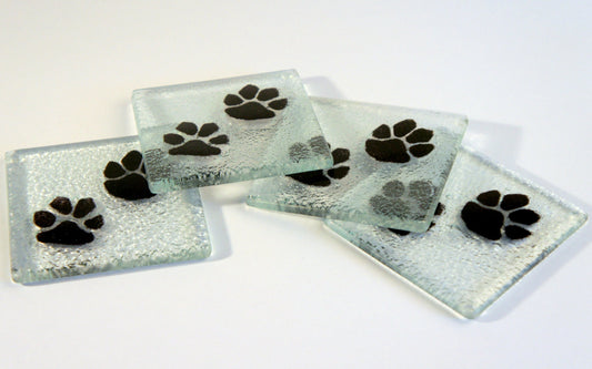 4 Black Paw Coasters