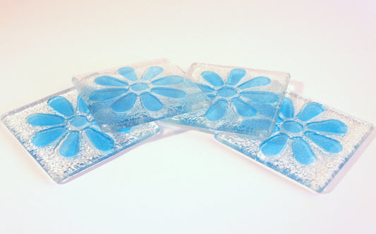 4 Daisy Blue Coasters